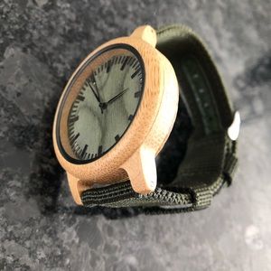 Brand New Watch!  Wood & green face & green band.